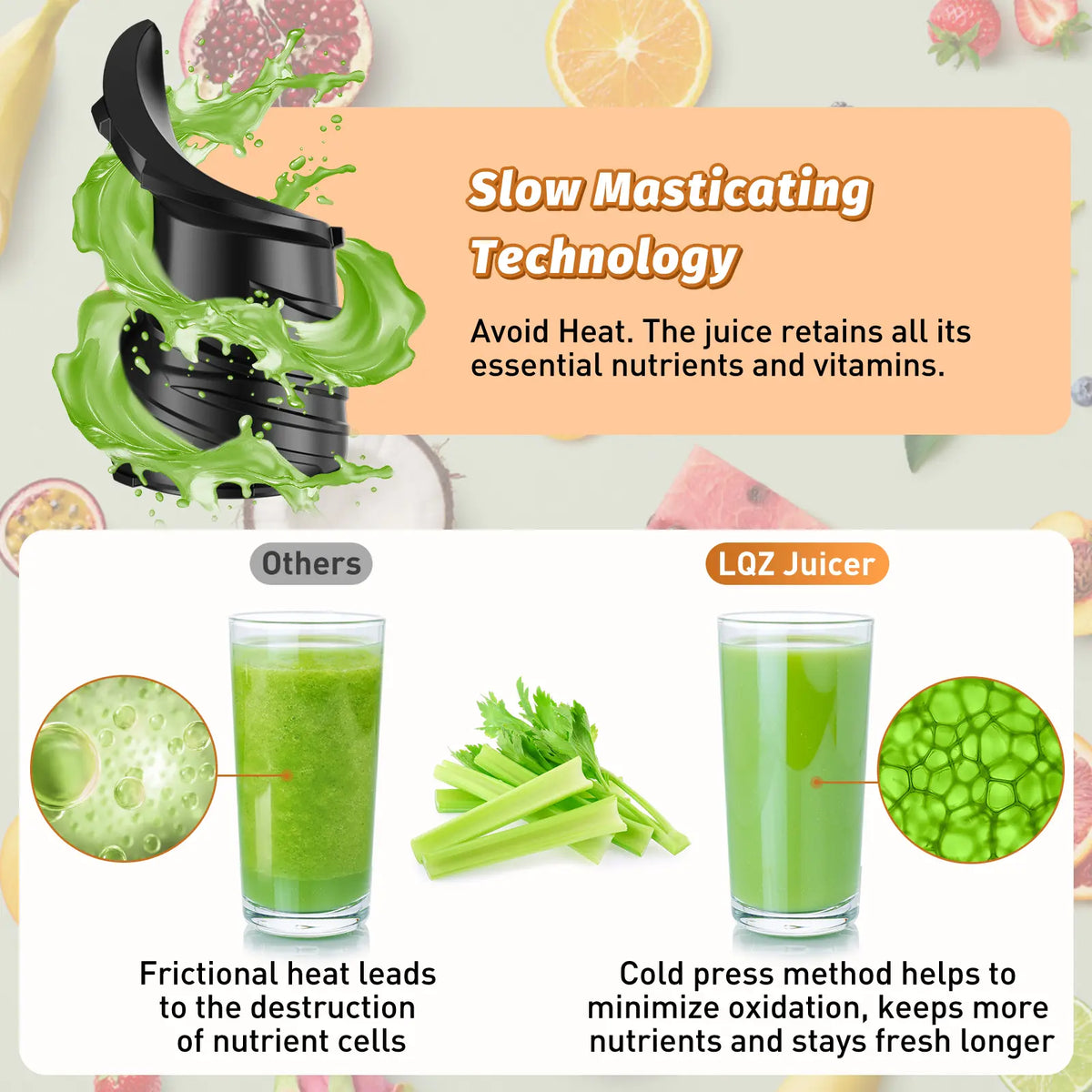 Easy-Clean Vertical Cold Press Juicer